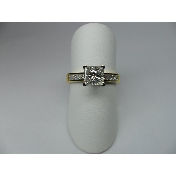 Princess Rail Solitaire Ring Yellow Gold